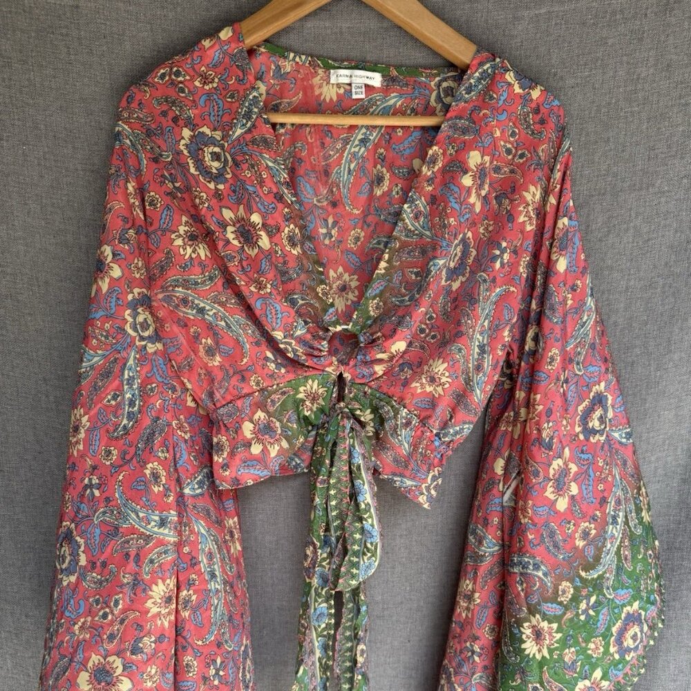 Floral Paisley Red Tie-Front Crop Top